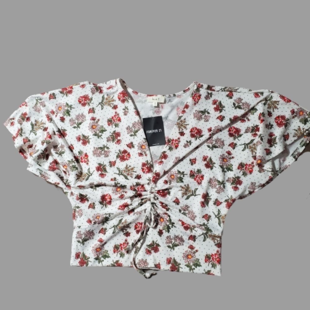 Floral Drawstring front Crop top XL - Picture 2 of 7